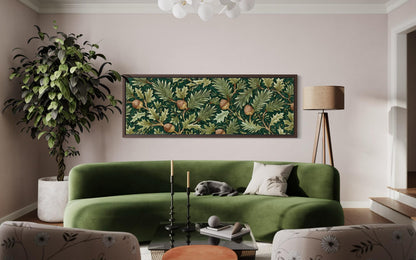 Leaves and Acorns Long Horizontal Wall Art William Morris Style Green Canvas Wall Art