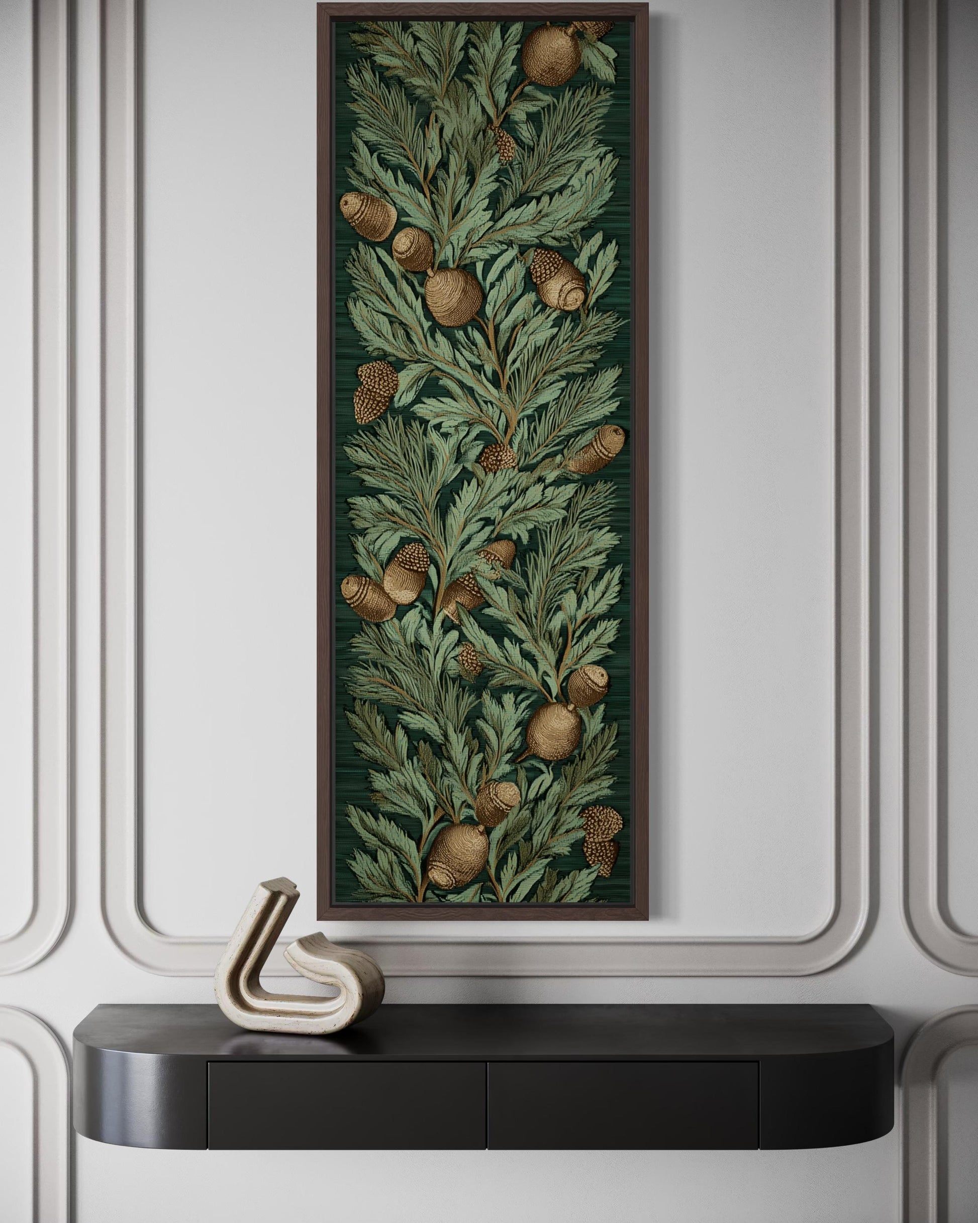 Leaves and Acorns Tall Narrow William Morris Style Canvas Wall Art