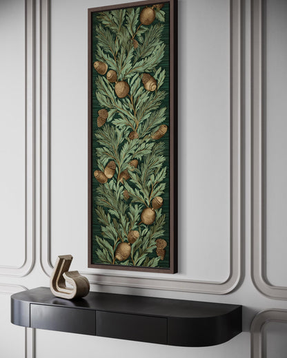 Leaves and Acorns Tall Narrow William Morris Style Canvas Wall Art