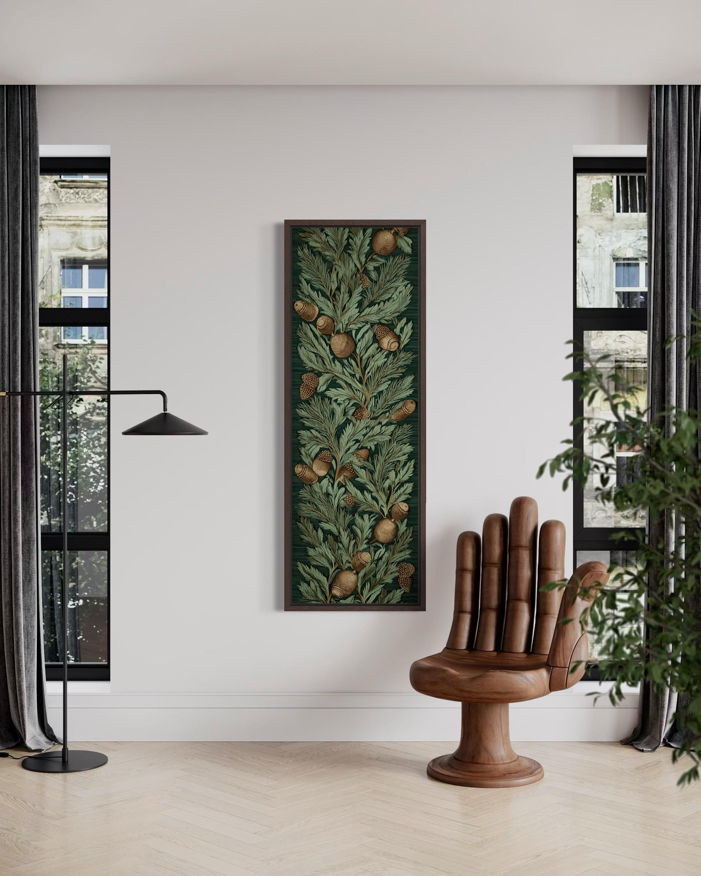 Leaves and Acorns Tall Narrow William Morris Style Canvas Wall Art