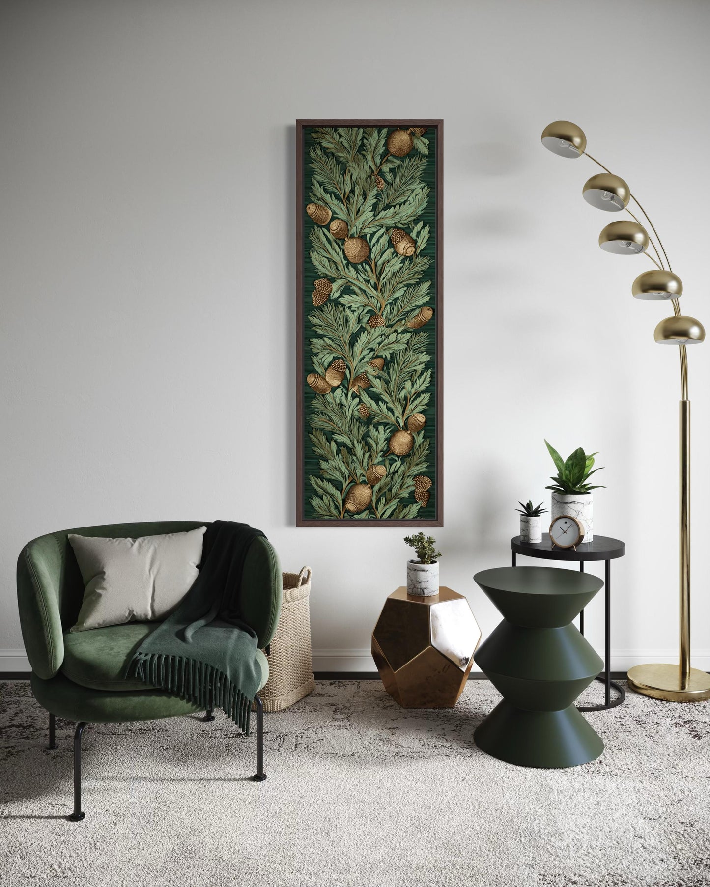Leaves and Acorns Tall Narrow William Morris Style Canvas Wall Art