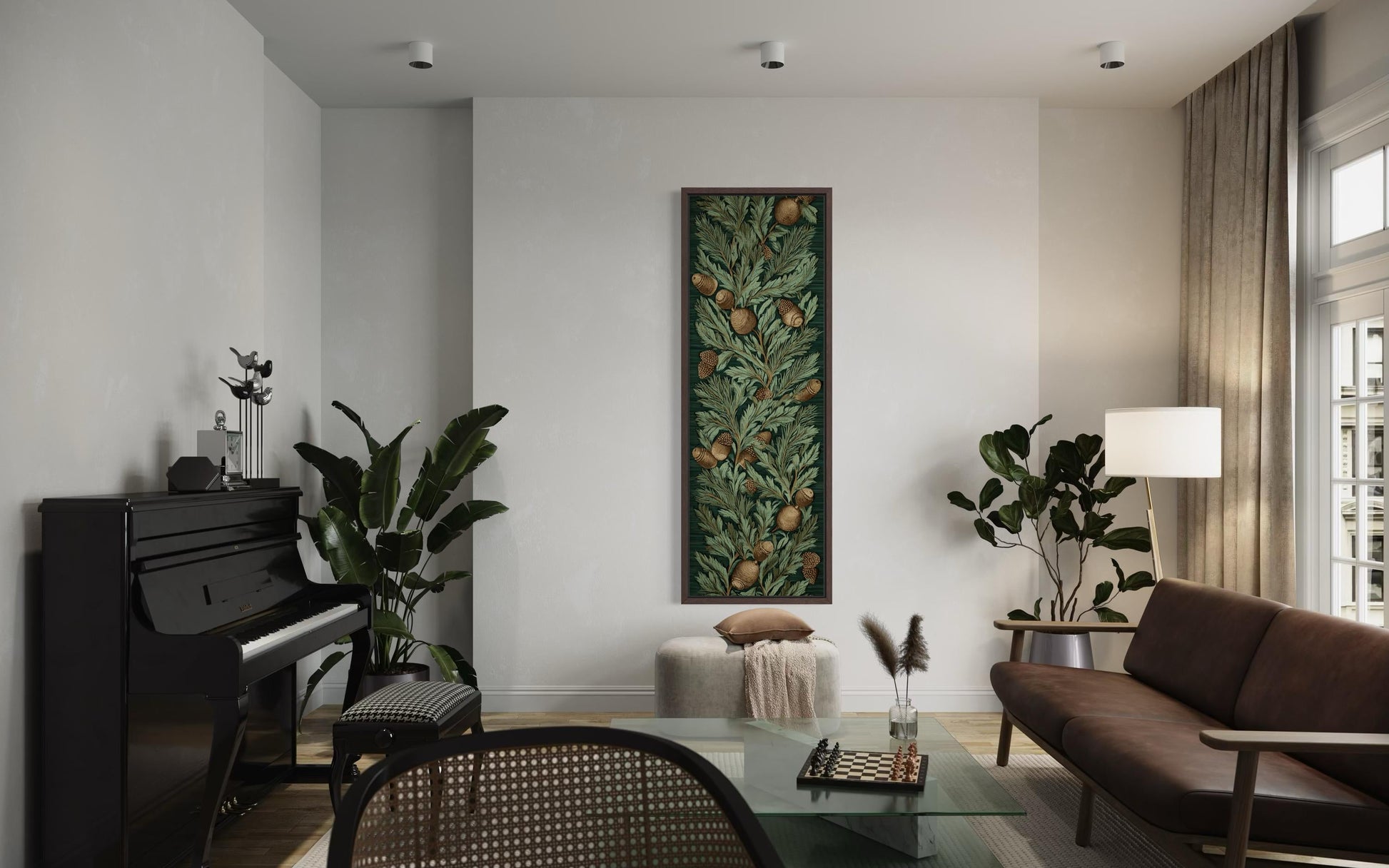 Leaves and Acorns Tall Narrow William Morris Style Canvas Wall Art