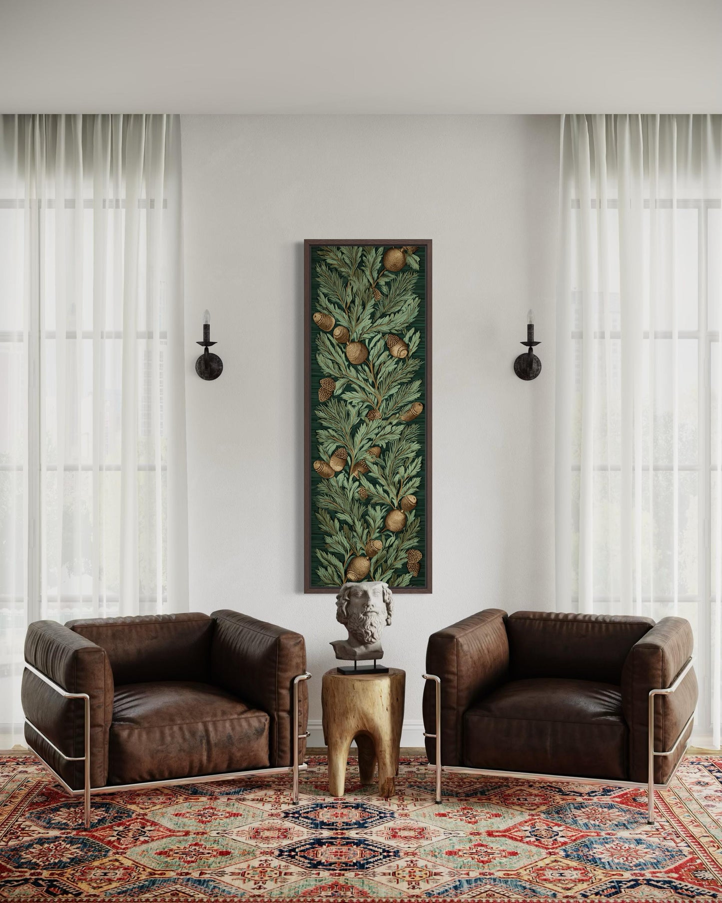 Leaves and Acorns Tall Narrow William Morris Style Canvas Wall Art