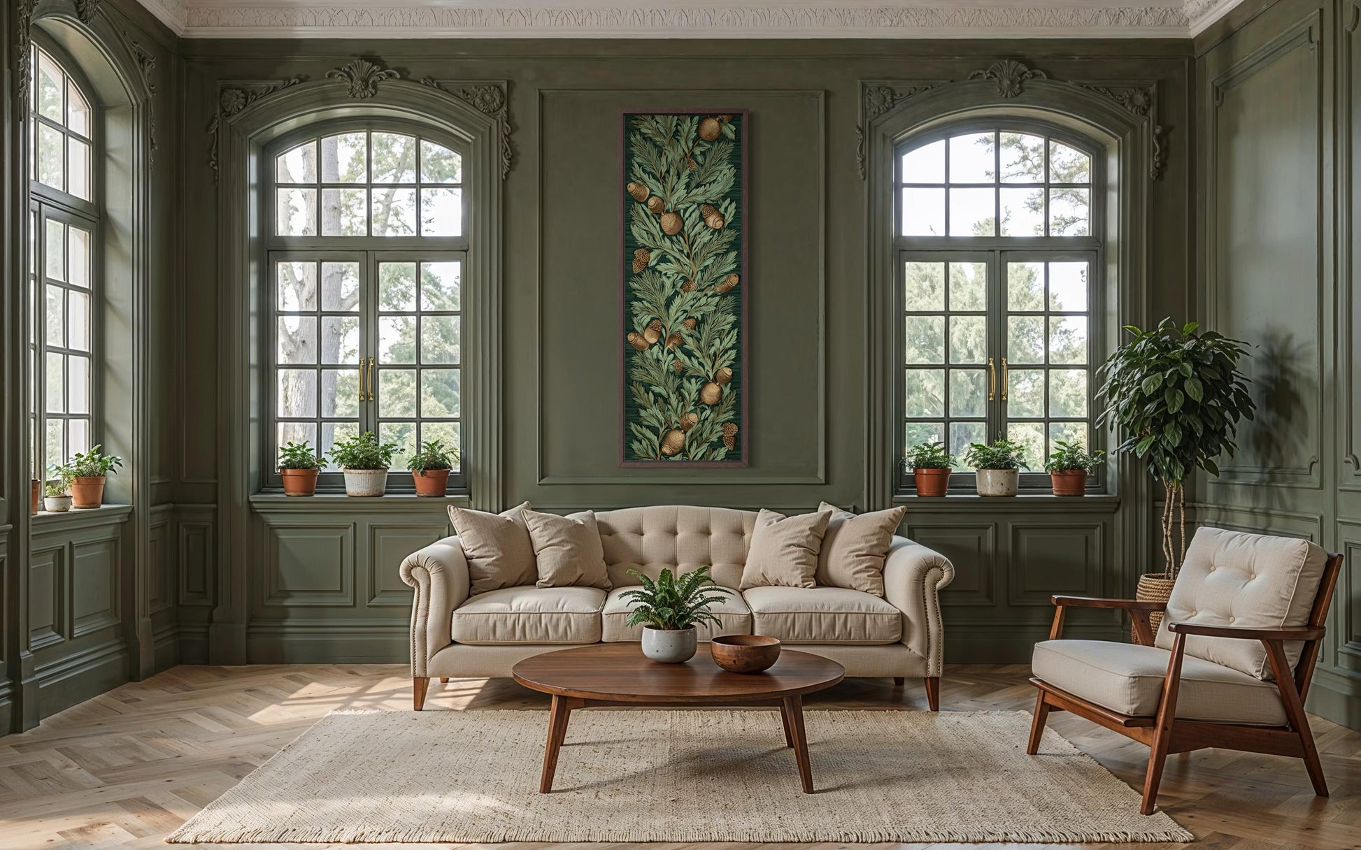 Leaves and Acorns Tall Narrow William Morris Style Canvas Wall Art