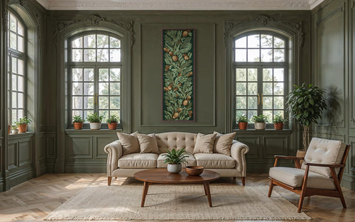 Leaves and Acorns Tall Narrow William Morris Style Canvas Wall Art