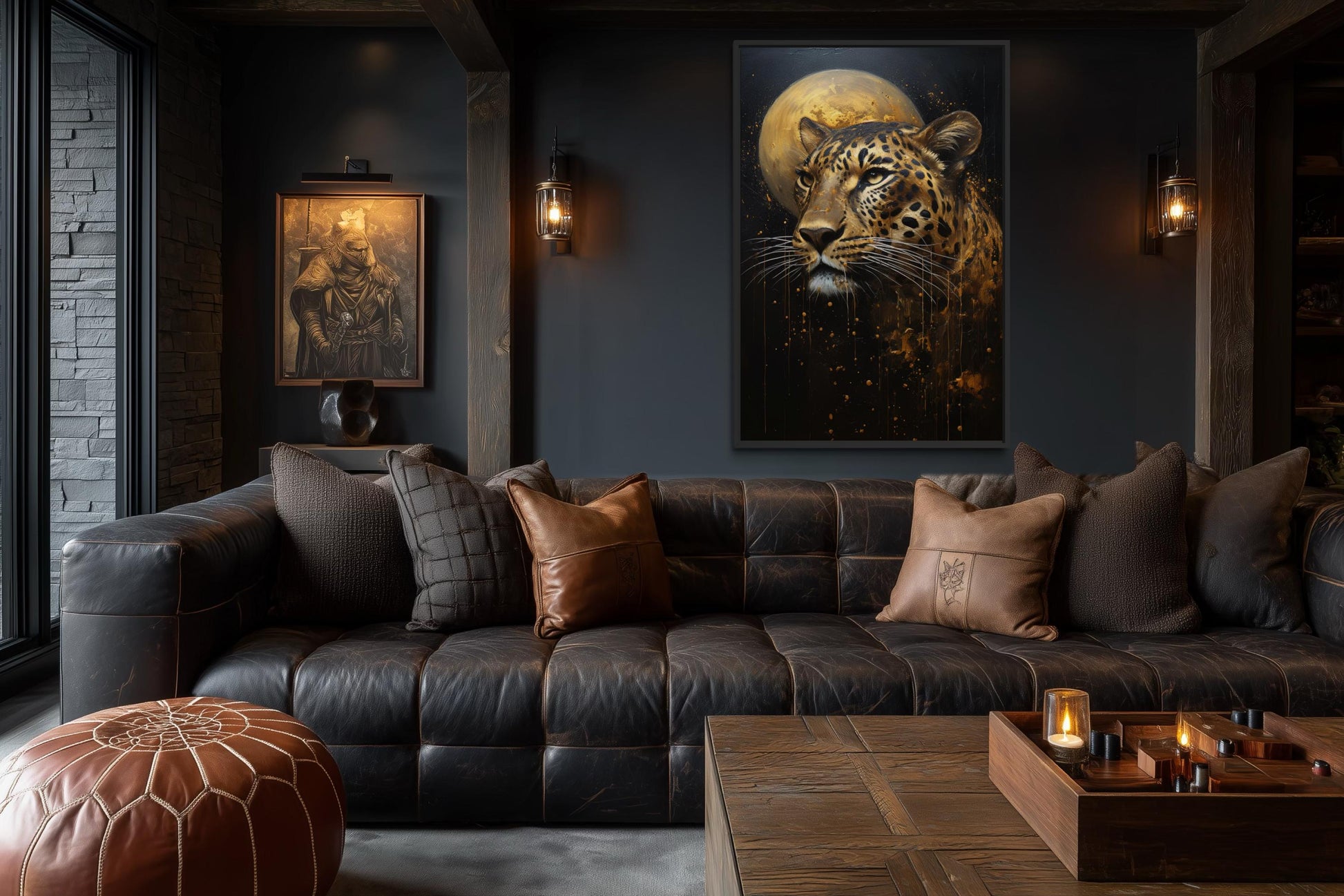 Leopard Wall Art | Moody Wildlife Canvas Print - Gold Black Big Cat Decor
