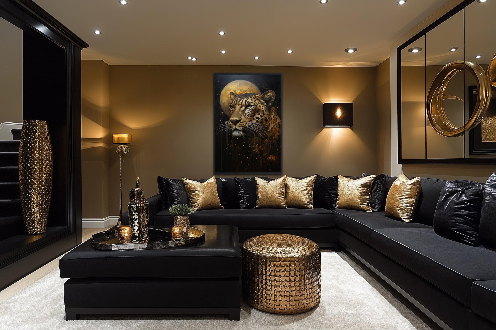 Leopard Wall Art | Moody Wildlife Canvas Print - Gold Black Big Cat Decor