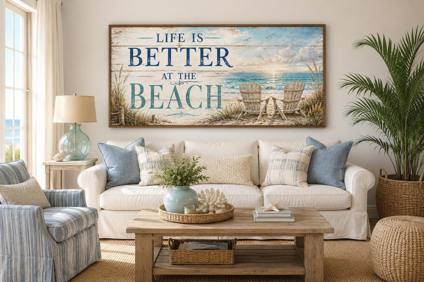 Life Is Better at the Beach Coastal Beach House Sign Canvas Wall Art