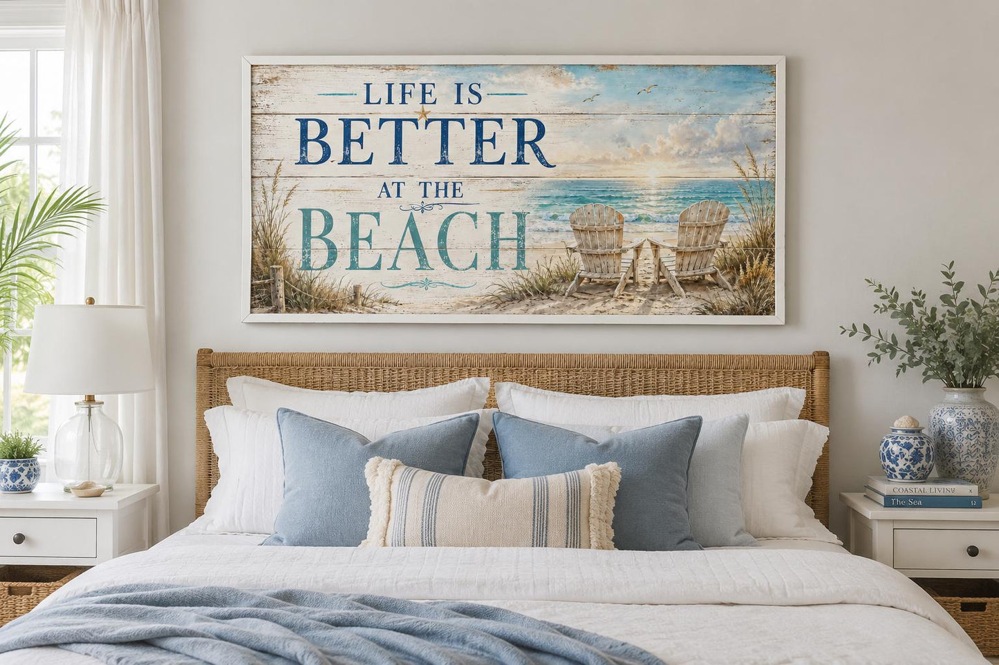 Life Is Better at the Beach Coastal Beach House Sign Canvas Wall Art