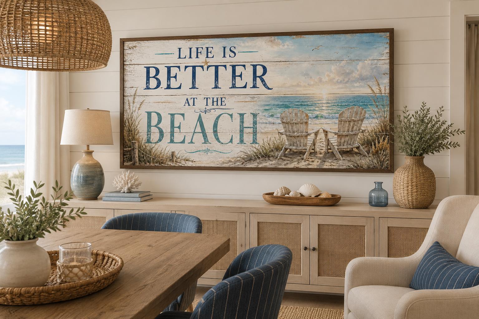 Life Is Better at the Beach Coastal Beach House Sign Canvas Wall Art