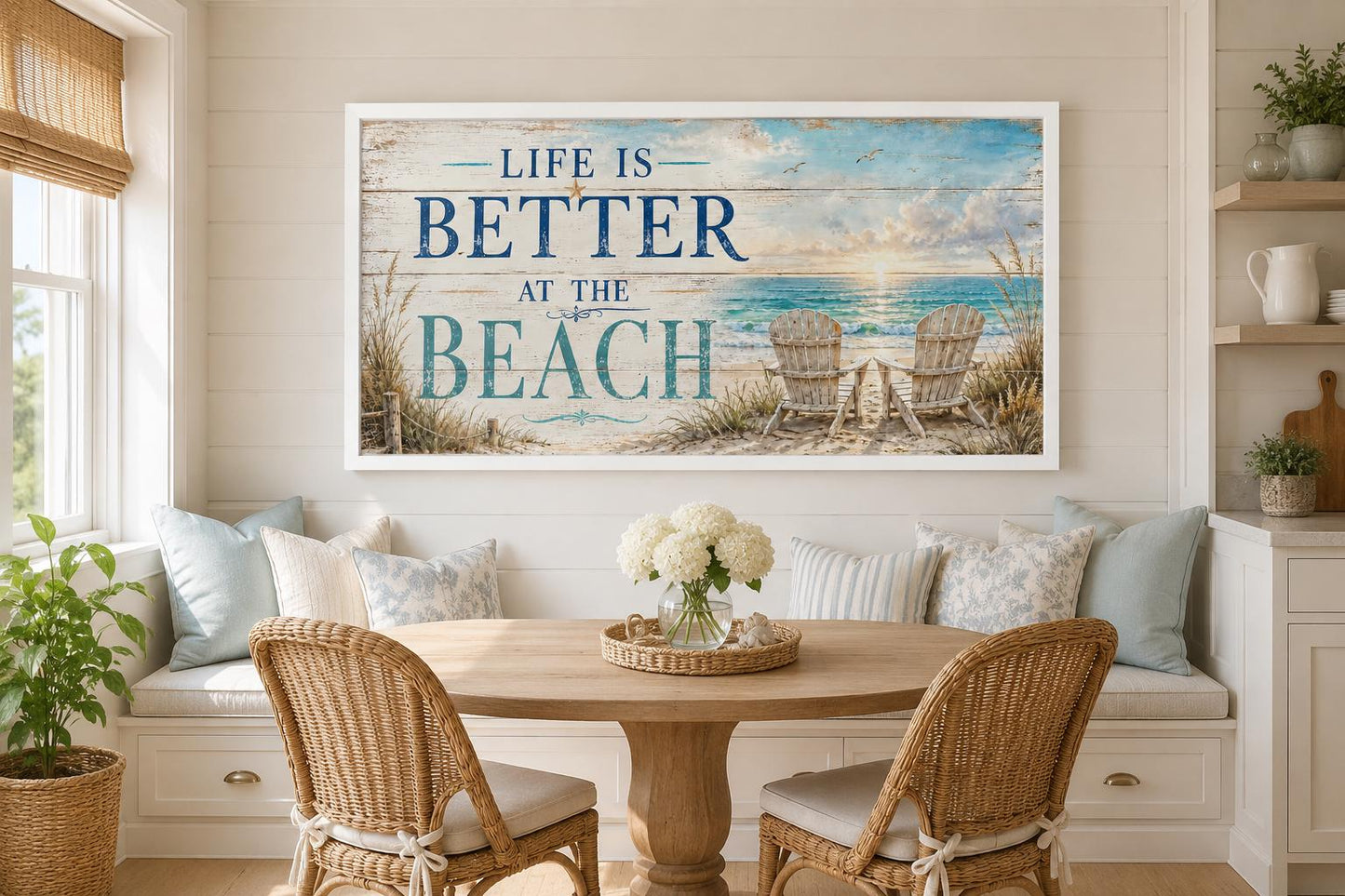 Life Is Better at the Beach Coastal Beach House Sign Canvas Wall Art