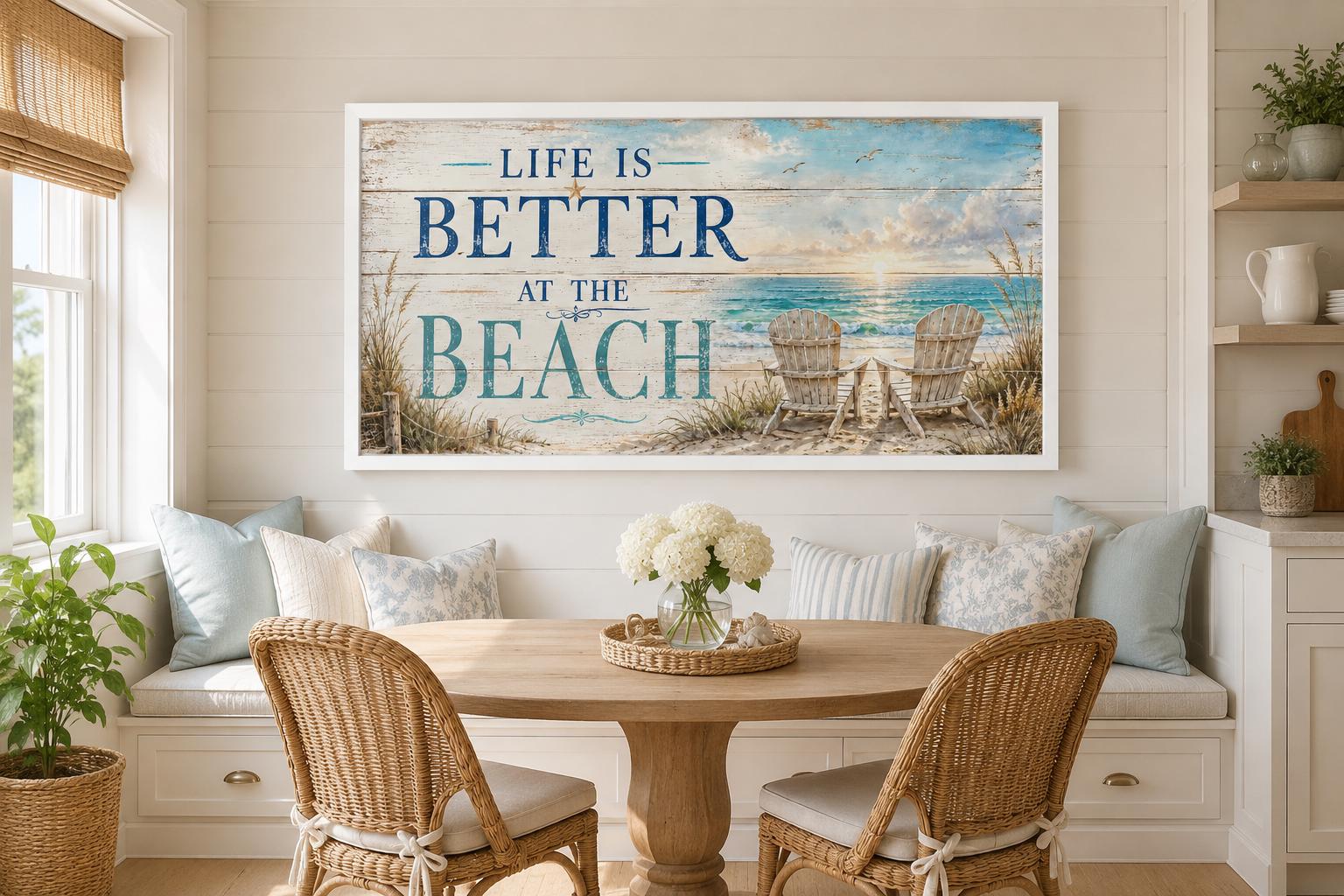 Life Is Better at the Beach Coastal Beach House Sign Canvas Wall Art