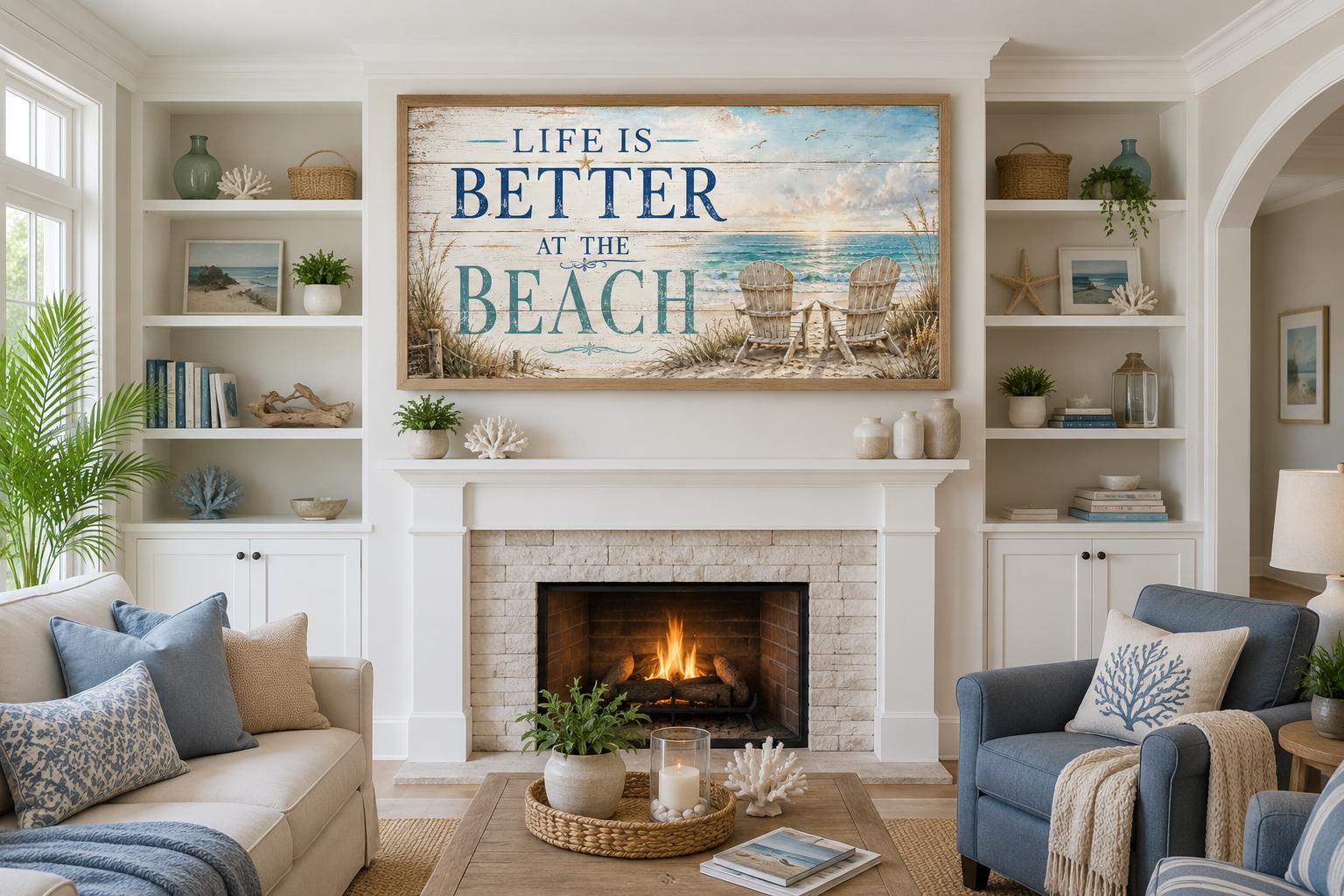 Life Is Better at the Beach Coastal Beach House Sign Canvas Wall Art