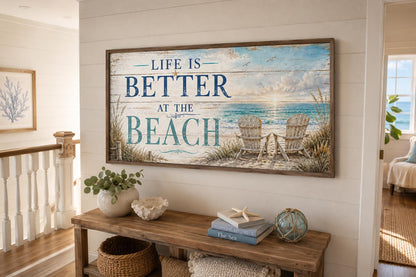 Life Is Better at the Beach Coastal Beach House Sign Canvas Wall Art