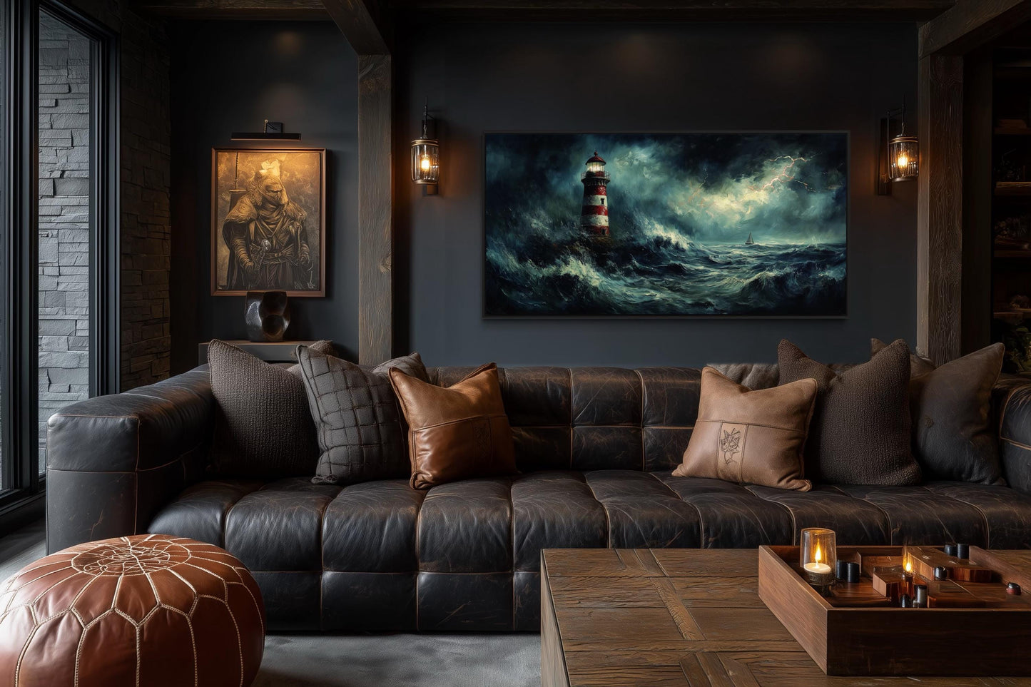 Lighthouse In Stormy Dramatic Ocean Waves Wall Art