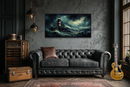 Lighthouse In Stormy Dramatic Ocean Waves Wall Art