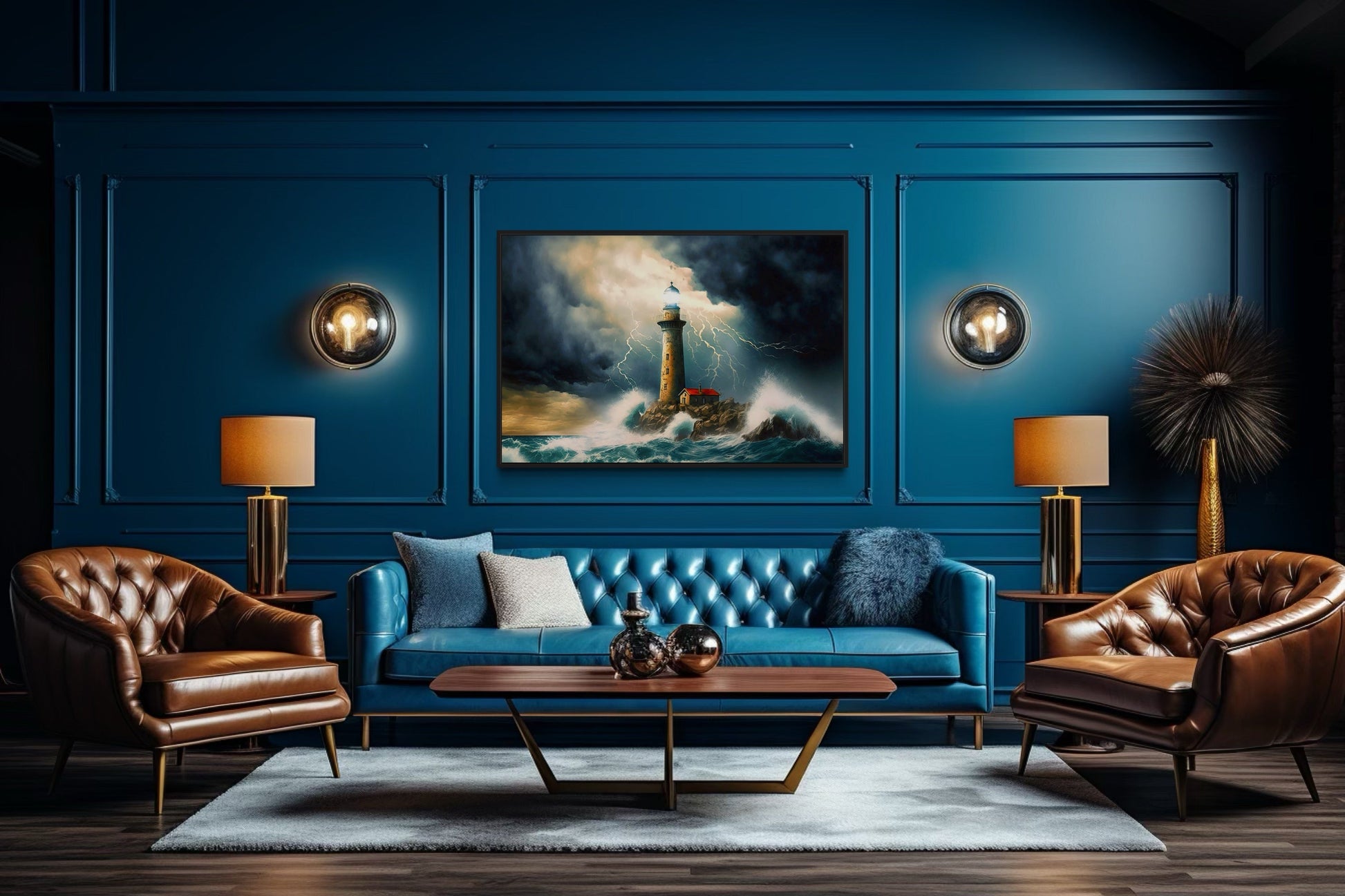 Lighthouse In Stormy Ocean Nautical Wall Art