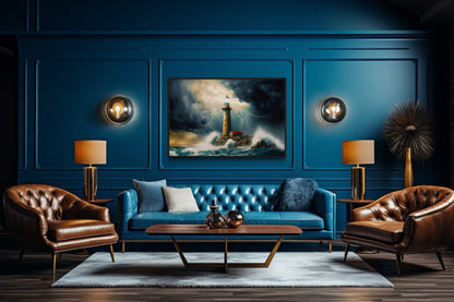 Lighthouse In Stormy Ocean Nautical Wall Art