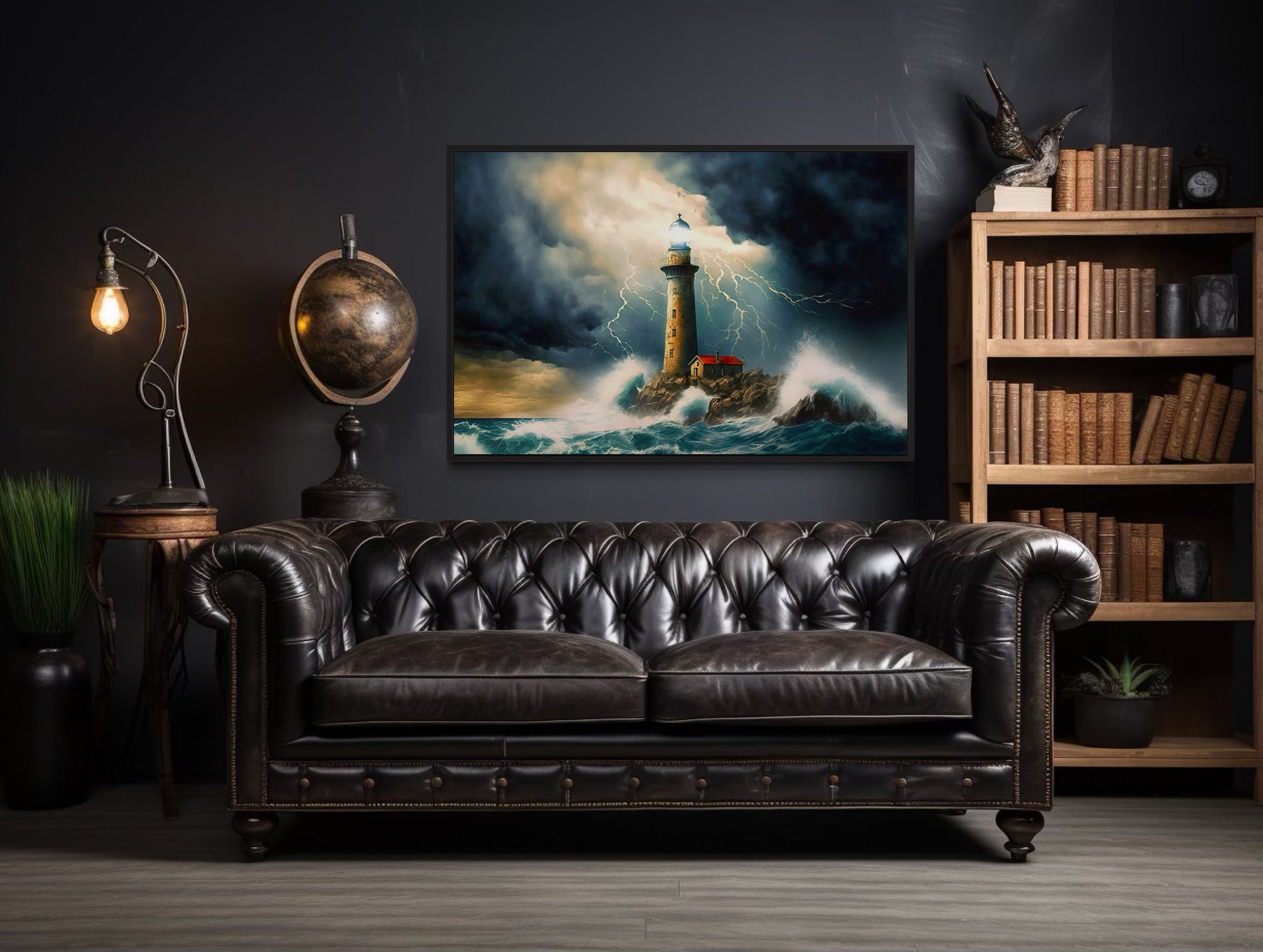 Lighthouse In Stormy Ocean Nautical Wall Art