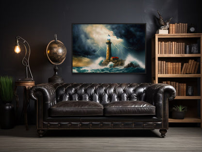 Lighthouse In Stormy Ocean Nautical Wall Art