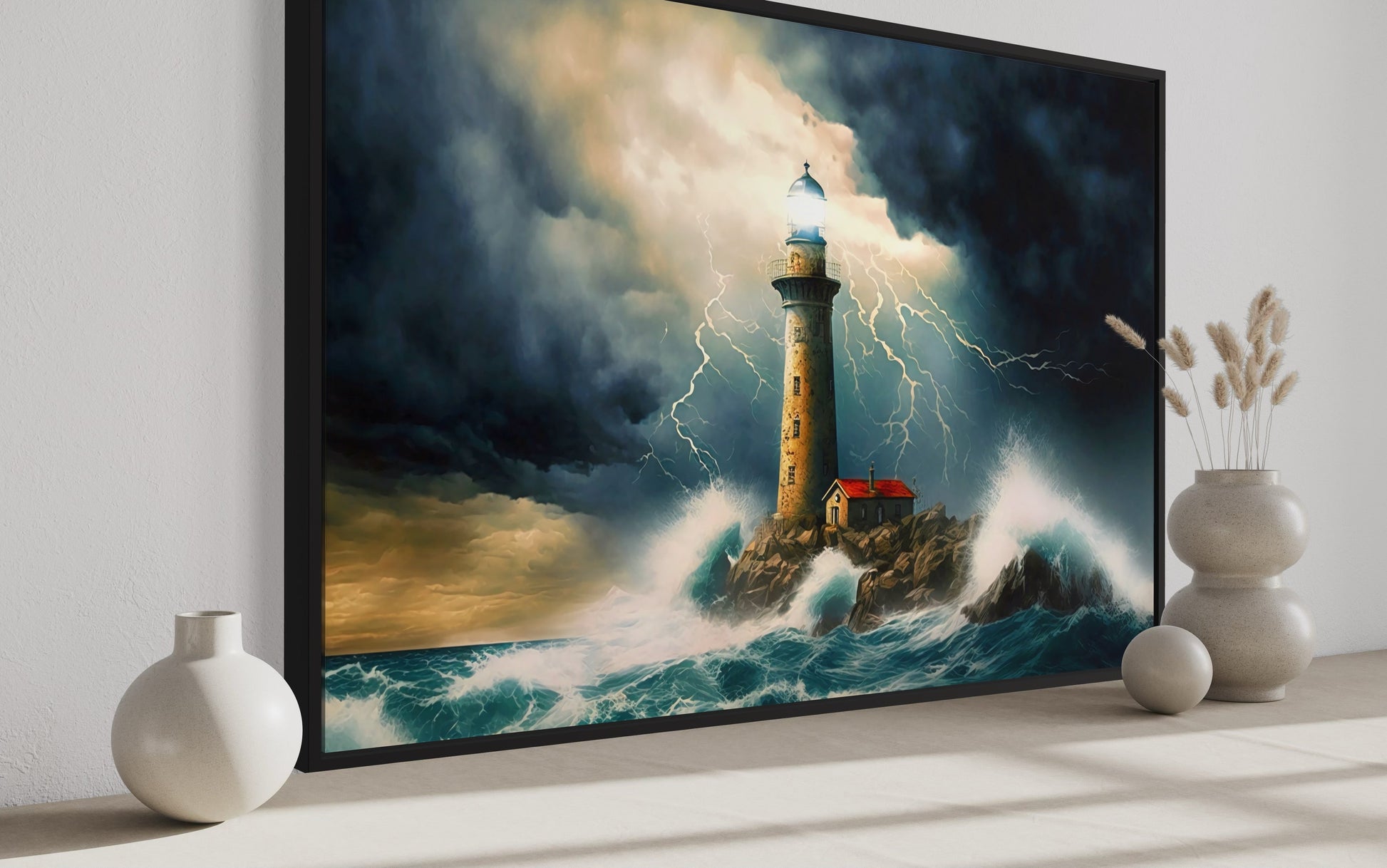 Lighthouse In Stormy Ocean Nautical Wall Art