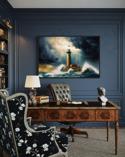 Lighthouse In Stormy Ocean Nautical Wall Art