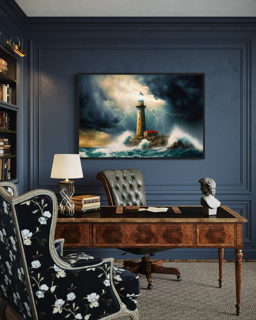 Lighthouse In Stormy Ocean Nautical Wall Art