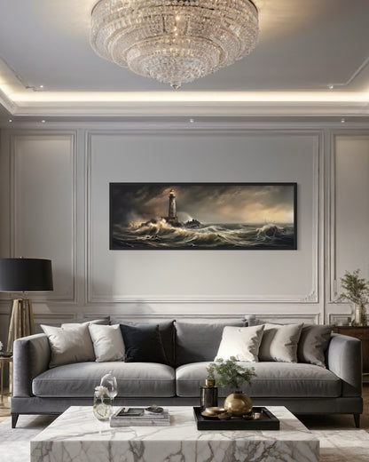 Lighthouse in Storm Large Panoramic Nautical Wall Art