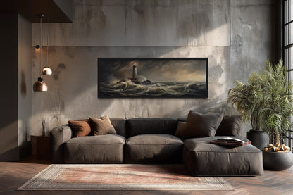 Lighthouse in Storm Large Panoramic Nautical Wall Art