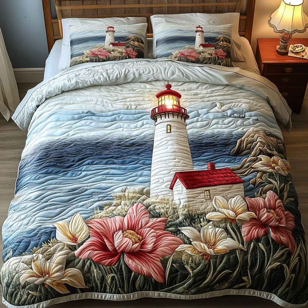 Lighthouse Garden 3-Piece Quilted Bedding Set - Single (59" x 70")
