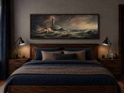 Lighthouse in Storm Large Panoramic Nautical Wall Art