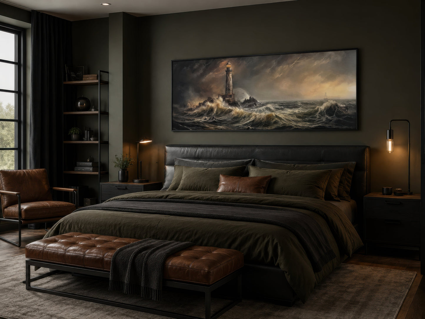 Lighthouse in Storm Large Panoramic Nautical Wall Art