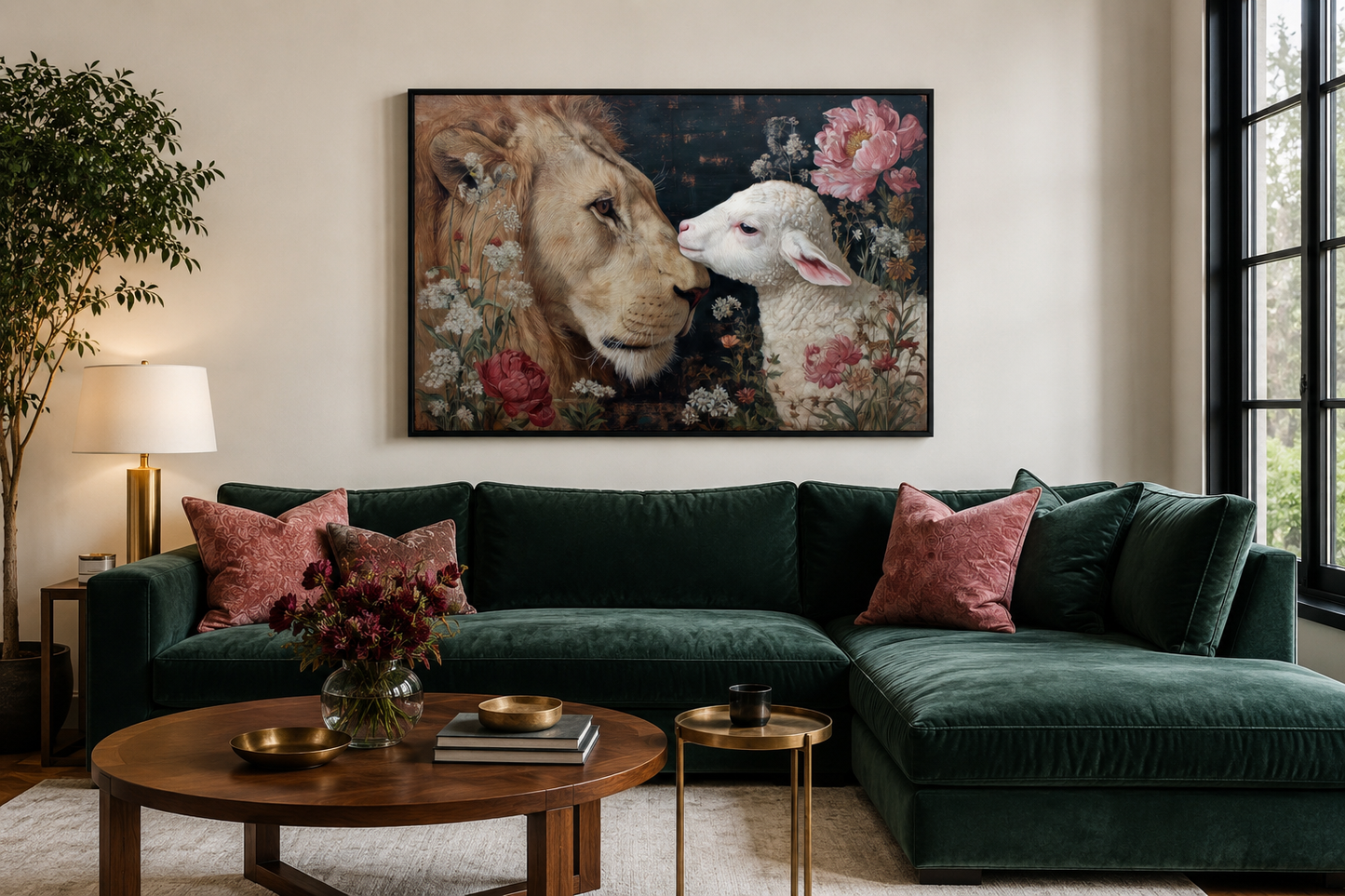 Lion And Lamb Framed Canvas Wall Art
