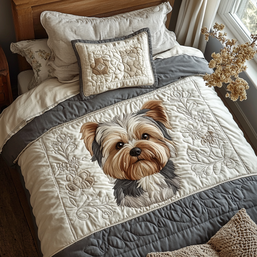 Little Yorkie 3-Piece Quilted Bedding Set - Single (59" x 70")
