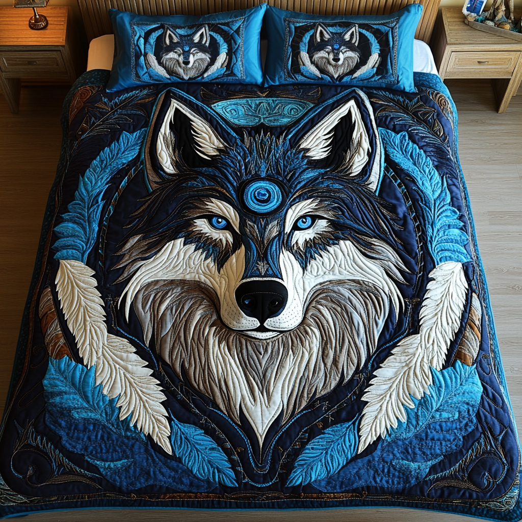 Lone Wolf Spirit 3-Piece Quilted Bedding Set - Single (59" x 70")