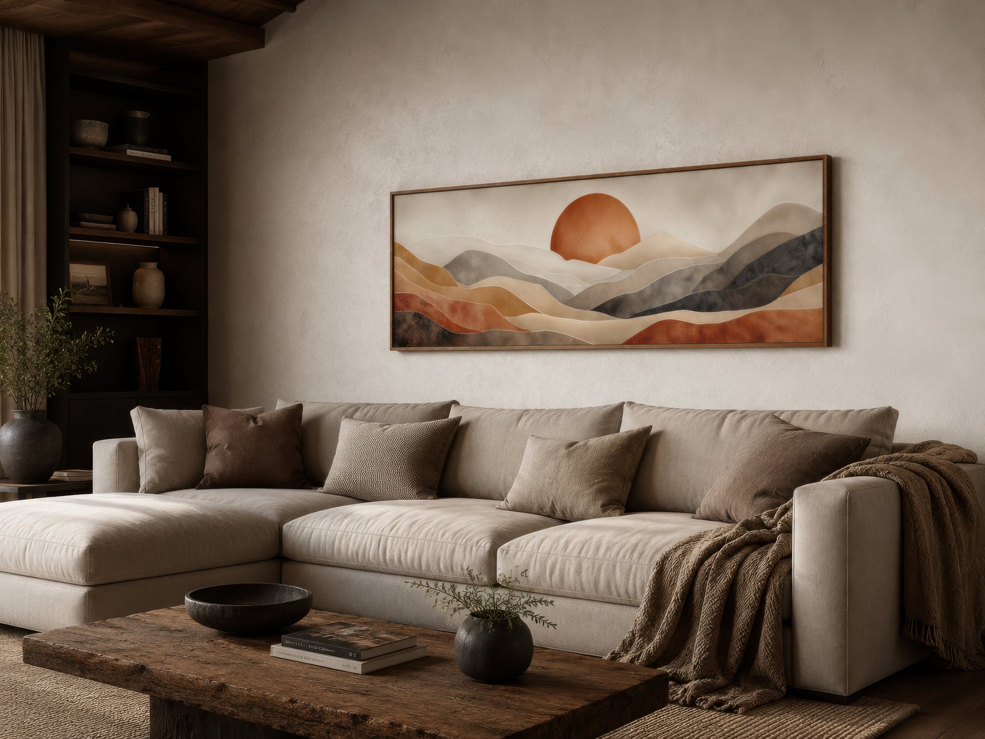 Boho Desert Wall Art - Long Horizontal Canvas Print | Terracotta Brown Landscape