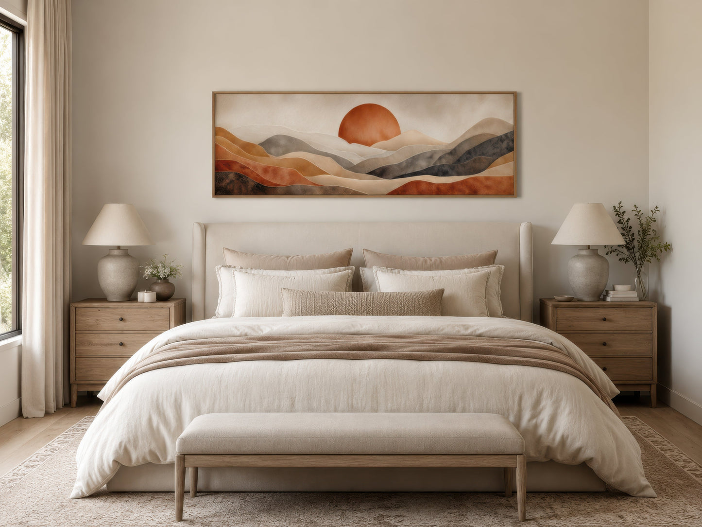 Boho Desert Wall Art - Long Horizontal Canvas Print | Terracotta Brown Landscape