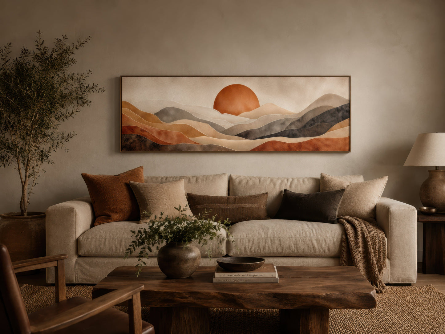 Boho Desert Wall Art - Long Horizontal Canvas Print | Terracotta Brown Landscape