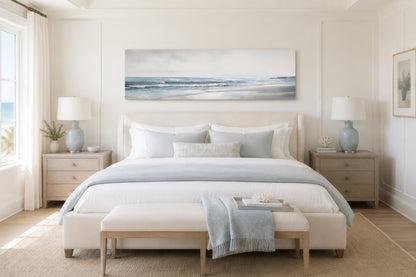 Calm Minimalist Beach Long Horizontal Coastal Framed Canvas Wall Art