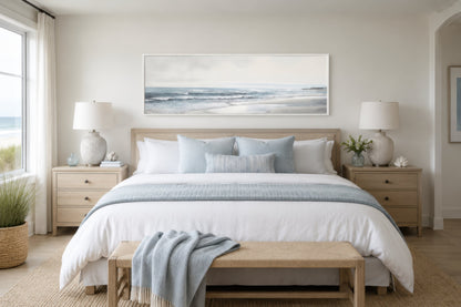 Calm Minimalist Beach Long Horizontal Coastal Framed Canvas Wall Art