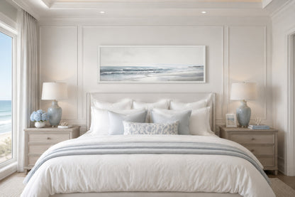 Calm Minimalist Beach Long Horizontal Coastal Framed Canvas Wall Art