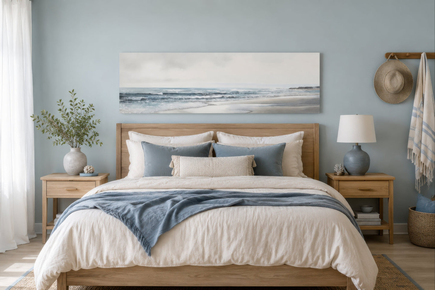 Calm Minimalist Beach Long Horizontal Coastal Framed Canvas Wall Art