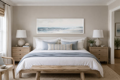 Calm Minimalist Beach Long Horizontal Coastal Framed Canvas Wall Art