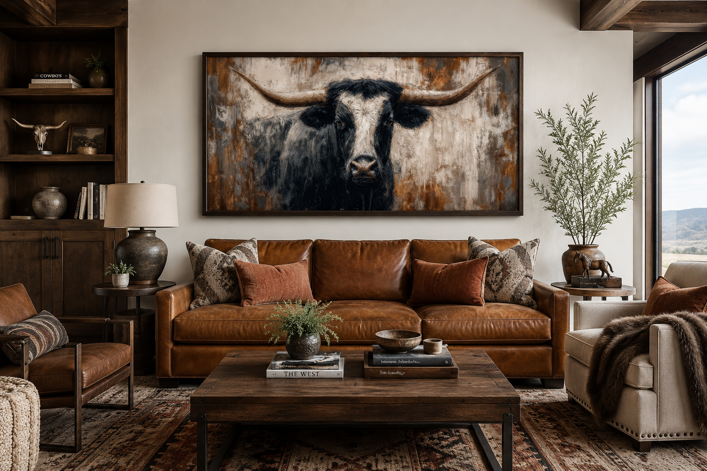 Abstract Longhorn Bull Canvas Wall Art In Modern Industrial Style And Mens Office Art