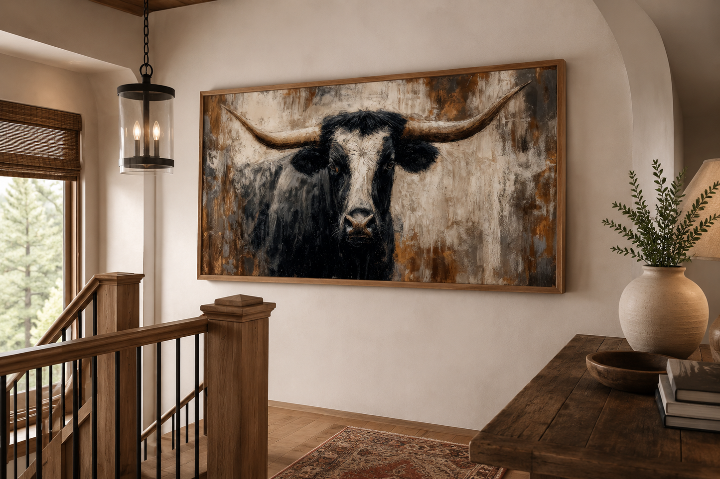 Abstract Longhorn Bull Canvas Wall Art In Modern Industrial Style And Mens Office Art