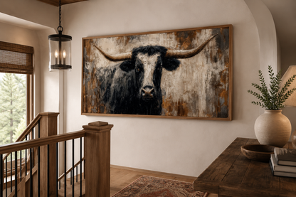 Abstract Longhorn Bull Canvas Wall Art In Modern Industrial Style And Mens Office Art