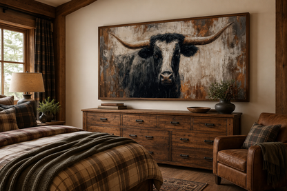 Abstract Longhorn Bull Canvas Wall Art In Modern Industrial Style And Mens Office Art