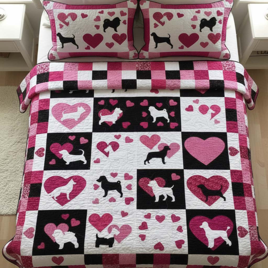 Loving Dog 3-Piece Quilted Bedding Set - Single (59" x 70")