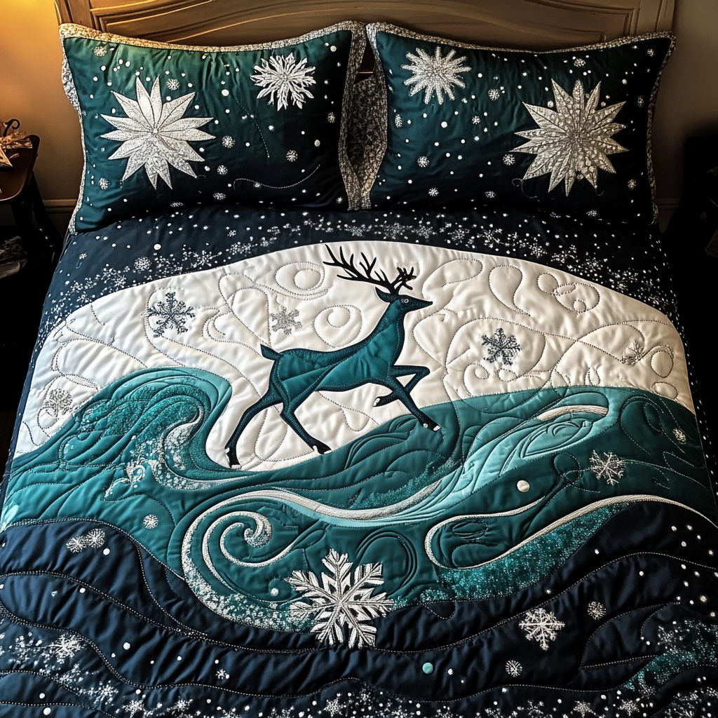 Luxe Reindeer 3-Piece Quilted Bedding Set - Single (59" x 70")