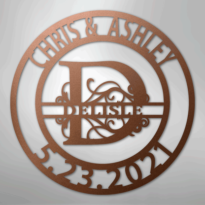 Elaborate Split Letter Family Name - Steel Sign